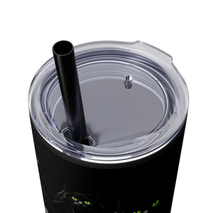 mug with 'Bewitching Black Cats Eyes Halloween Insulated Tumbler 20oz' graphic on a white background