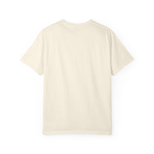 A plain cream-colored short-sleeve t-shirt shown from the back, laid flat against a solid white background.