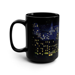 mug with 'Starry Night New York City Art' graphic on a white background