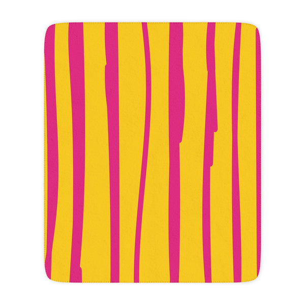 Yellow and Pink Stripes Modern Sherpa Throw Blanket