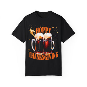 Dark gray t-shirt with 'Beer Lovers Funny Thanksgiving' design on a white background