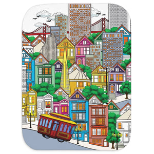 soft sherpa blanket with 'Whimsical San Francisco' design