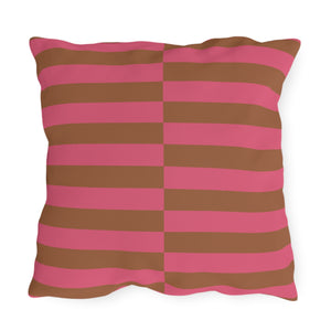 Pink & Brown Striped Indoor Outdoor Throw Pillow