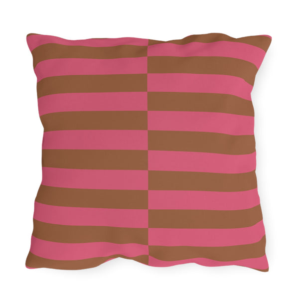 Pink & Brown Striped Indoor Outdoor Throw Pillow