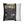 A rectangular throw pillow with a black background and a graphic print of vintage occult book spines in beige, gray, and purple, shown next to a white pillow with thin gray stripes on a white background.