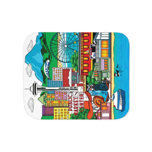 soft sherpa blanket with 'Whimsical Seattle' design