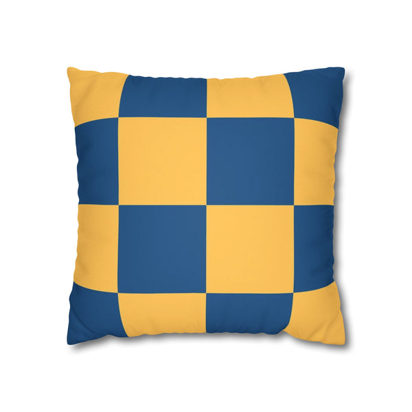 Blue & Yellow Checkered Faux Suede Soft Pillow Cover