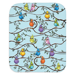 Colorful bird pattern on a blue background