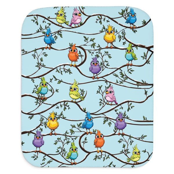 Colorful bird pattern on a blue background