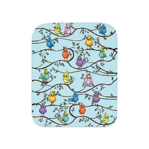 Colorful bird pattern on a blue background