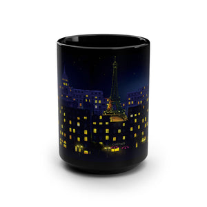 mug with 'Starry Night Paris Art' graphic on a white background