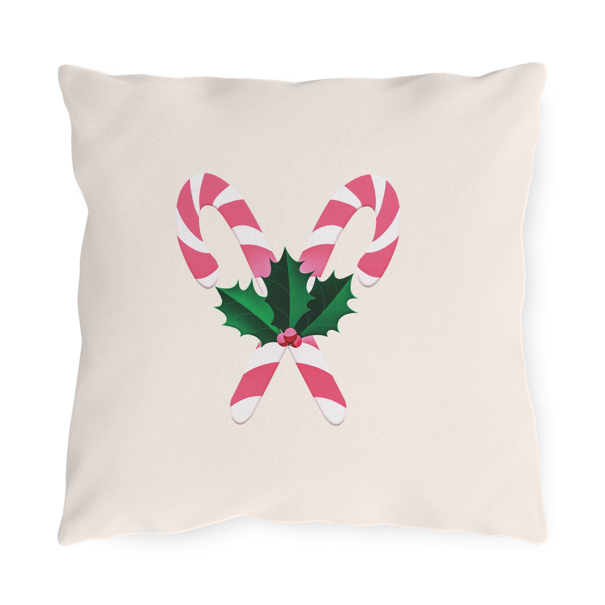 Pink Candy Cane Ivy Christmas Throw Pillow