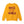 The back of a yellow sweatshirt that says Rock the World on a white background.