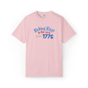 Pink t-shirt with text on a white background