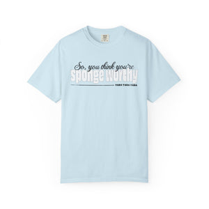 Olive green t-shirt with 'Sponge Worthy 90s Seinfeld Grunge' design on a white background