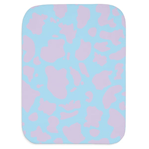 soft sherpa blanket with 'Lilac & Blue Cow Print' design