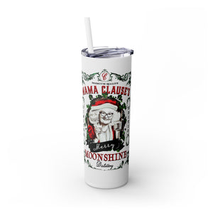 mug with 'Mama Claus Moonshine Christmas Insulated Tumbler 20oz' graphic on a white background