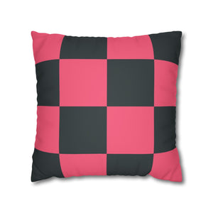Pink & Dark Grey Checkered Faux Suede Pillow Cover