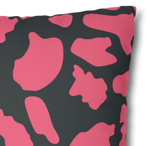 throw pillow with 'Dark Grey & Pink Cow Print Cover' design