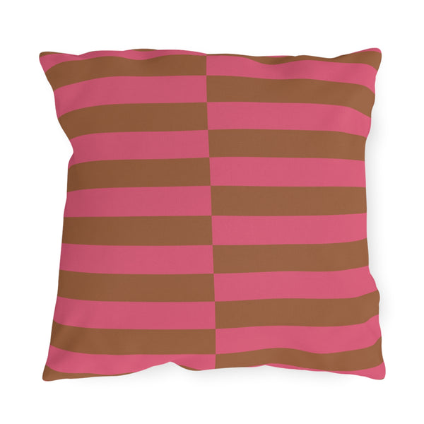 Pink & Brown Striped Indoor Outdoor Throw Pillow