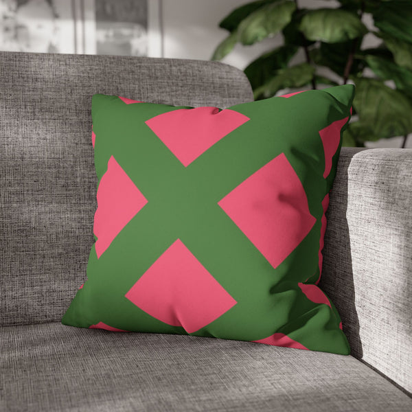 Pink & Green Faux Suede Pillow Cover Reversible