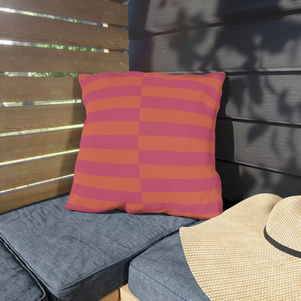 Pink & Orange Striped Indoor Outdoor Throw Pillow