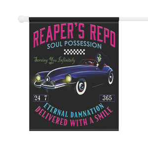 Garden flag with 'Grim Reapers Car Repo Halloween' design