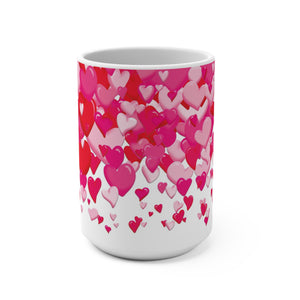 mug with 'Lots of Love Hearts' graphic on a white background