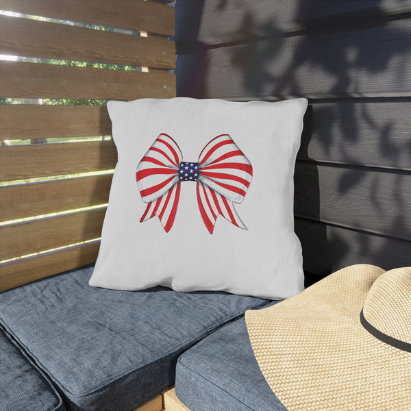 American Flag Bow Indoor Outdoor July 4th Throw Pillow