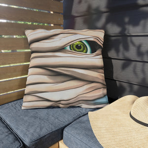 throw pillow with 'Mummy Eye Spooky Halloween Outdoor Indoor' design