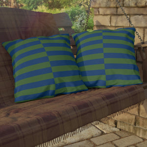 Green and Blue Striped Indoor Outdoor Throw Pillow
