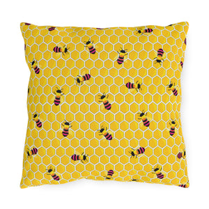 Honeycomb Rainbow Bee Indoor Outdoor Throw Pillow
