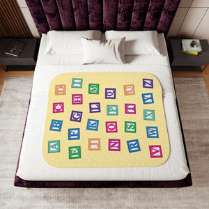Colorful Alphabet Blocks Soft Yellow Sherpa Baby Blanket