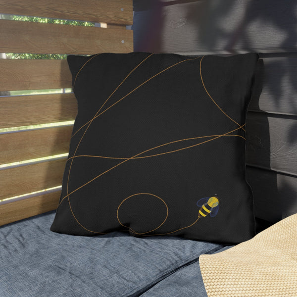 Buzzing Bee Black Outdoor Spring Throw Pillow
