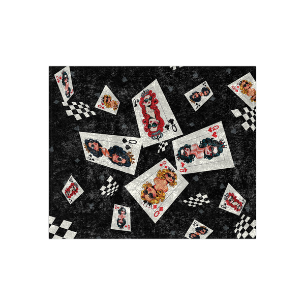 Playing Cards Queens Chic Black Throw Blanket
