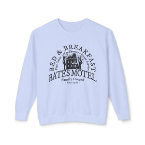 Yam sweatshirt with 'Bates Motel Halloween Fall' design on a plain background