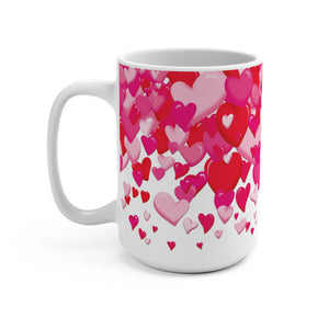mug with 'Lots of Love Hearts' graphic on a white background