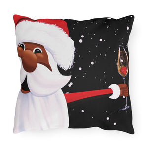 throw pillow with 'African American Santa Cute Holiday' design
