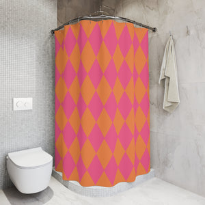 Harlequin Pink Orange Bath Shower Curtain