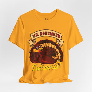 Natural t-shirt with 'Mr. November Turkey Funny Thanksgiving' design on a white background