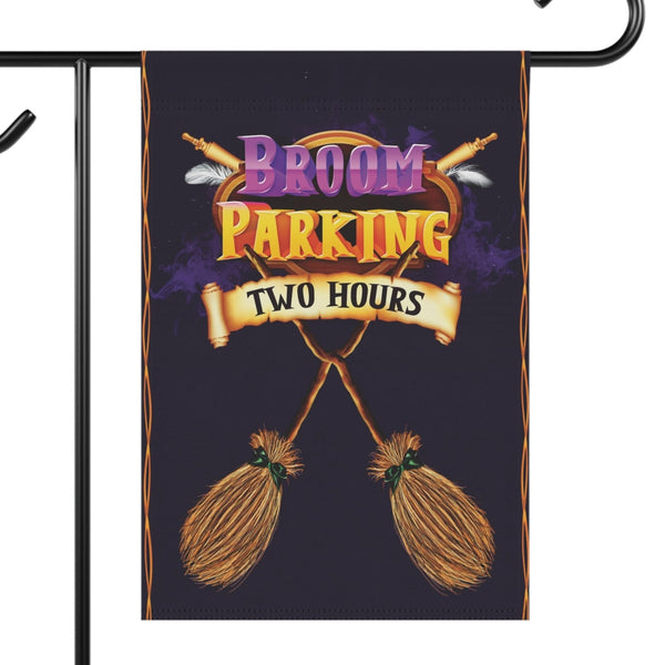 witches broom parking halloween yard flag