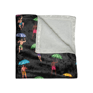 Soft sherpa blanket with 'It's Raining Men Funny Women's Decorative Throw' design