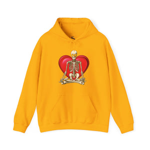 Black hoodie with 'Namaste Skeleton Yoga Halloween' design on a plain background