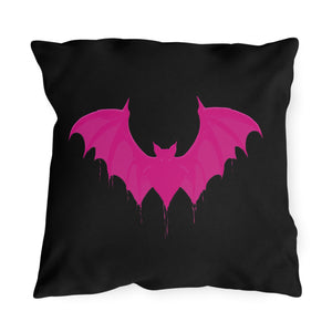 throw pillow with 'Black & Pink Bat Halloween' design