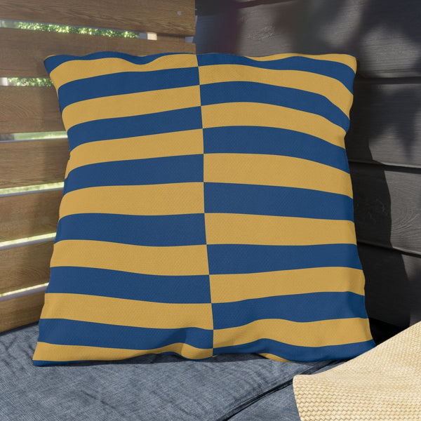 Blue and Yellow Striped Indoor Outdoor Throw Pillow
