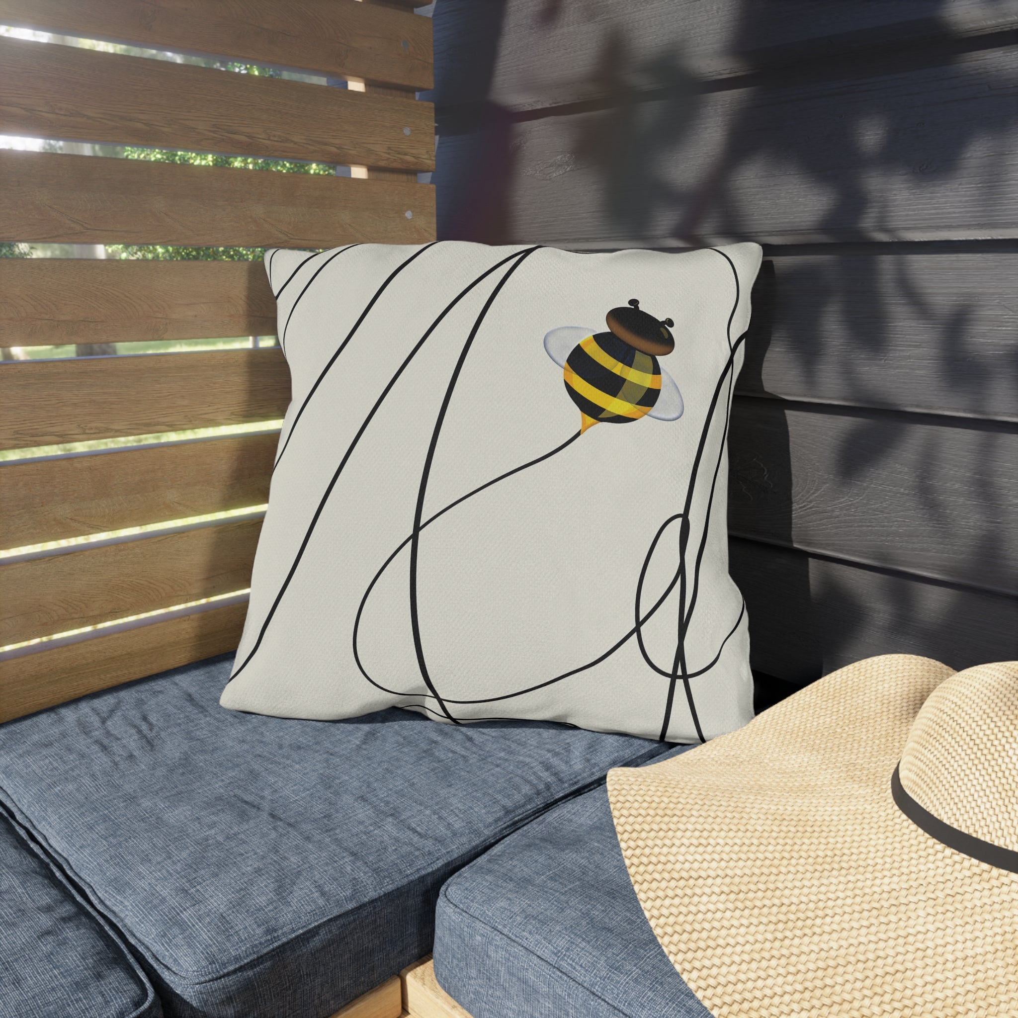 Cute Buzzing Bee Spring Outdoor Throw Pillow