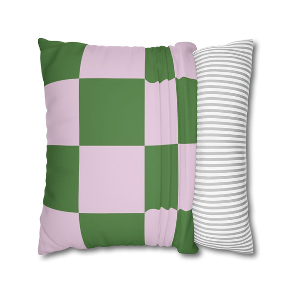 SW Paradox Lilac Green Checkered Faux Suede Pillow Cover