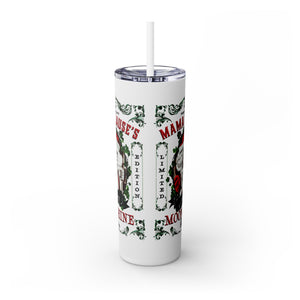 mug with 'Mama Claus Moonshine Christmas Insulated Tumbler 20oz' graphic on a white background