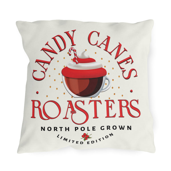 Candy Cane Coffee Indoor Outdoor Christmas Throw Pillow