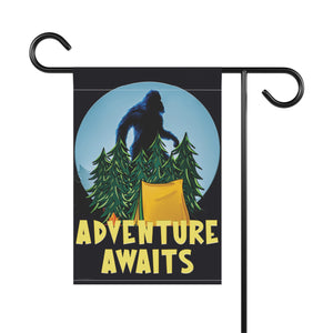 Garden flag with 'Adventure Awaits Bigfoot Camping Funny' design